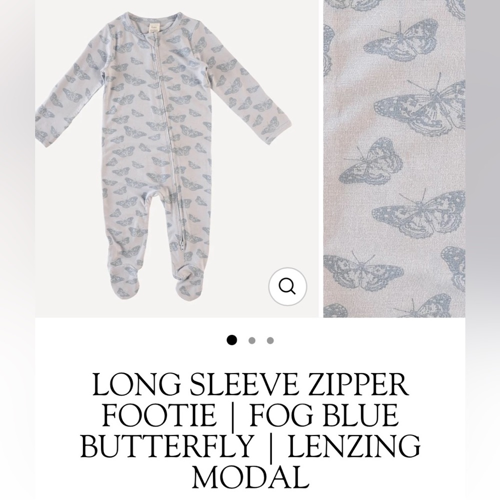 LONG SLEEVE ZIPPER FOOTIE | FOG BLUE BUTTERFLY | LENZING MODAL Kate quinn gray